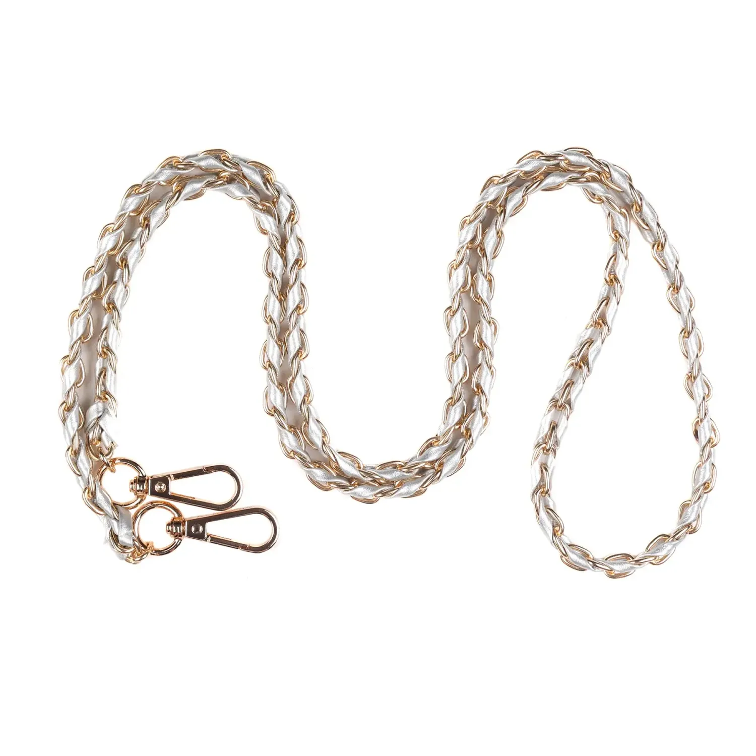 Pom Pom Strap Gold Chain Silver Weave