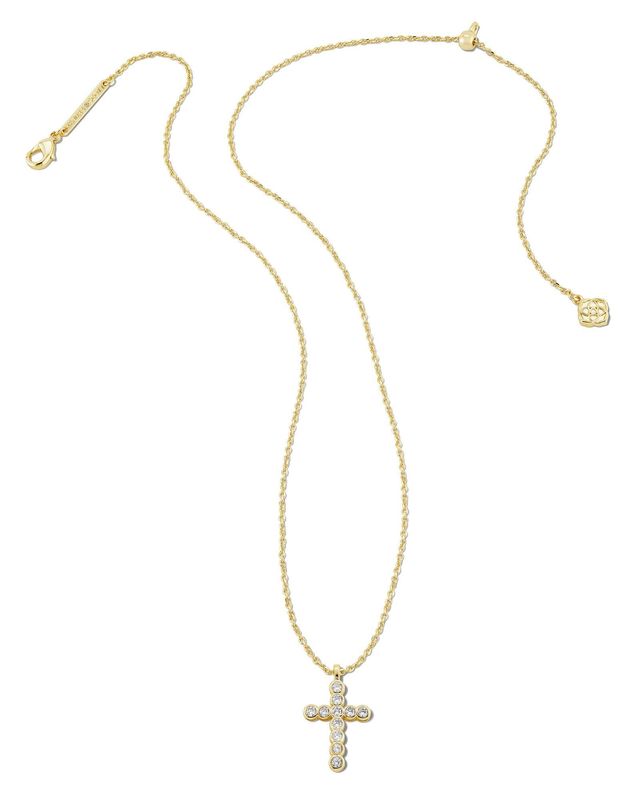 Cross Pendant Necklace in White Crystal Gold