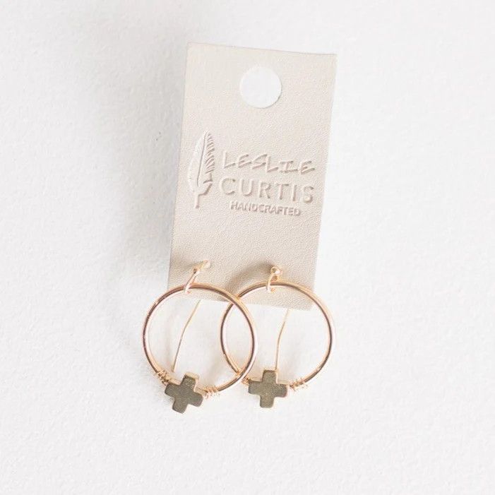Lucy Small Hoop Gold with Cross Earrings