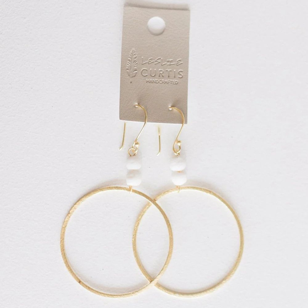 Alec Brushed Gold Hoop with White Beads