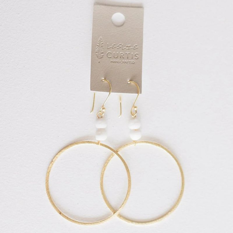 Alec Brushed Gold Hoop with White Beads