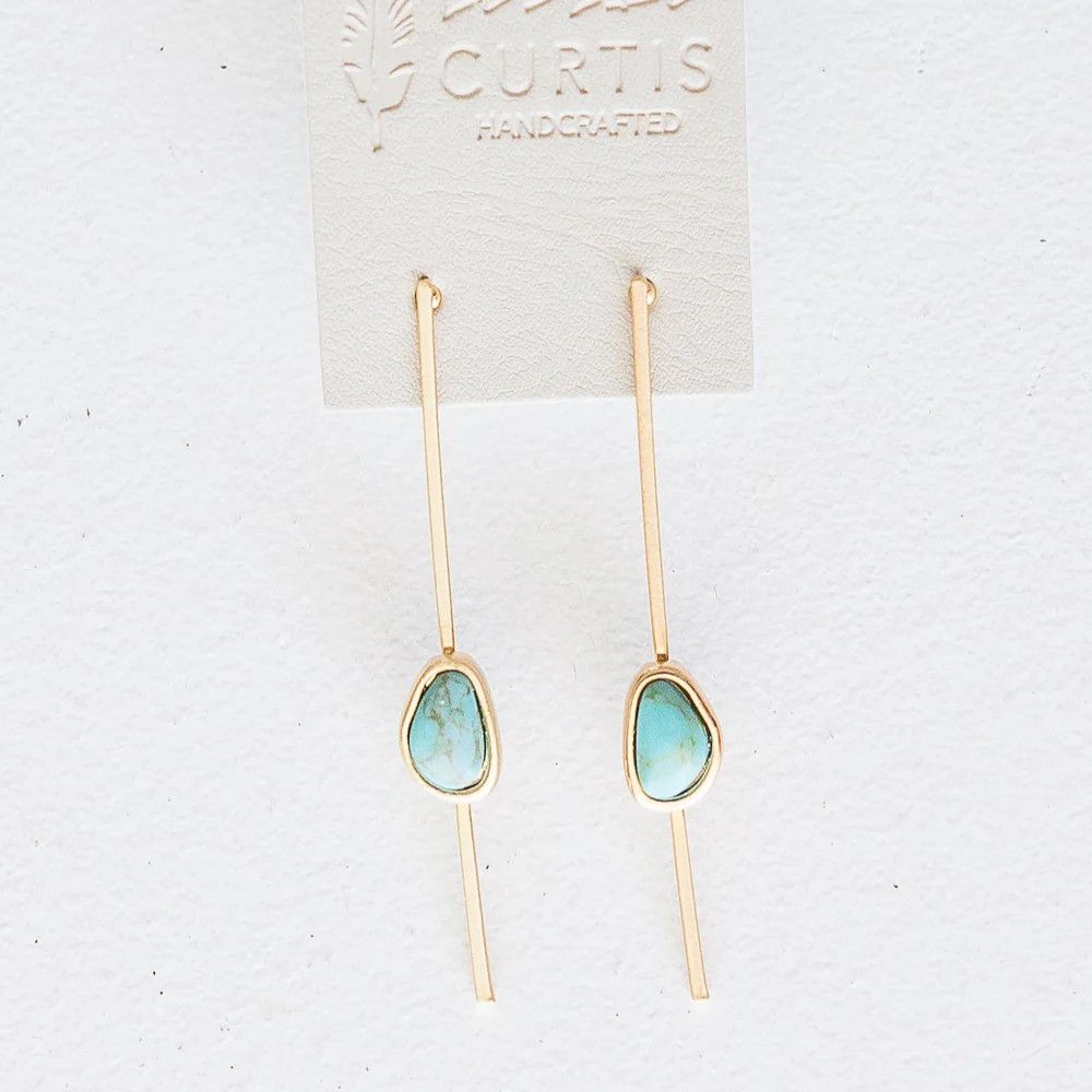 Alice Thin Gold Bar with Turquoise Stone Earrings