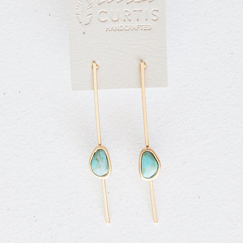 Alice Thin Gold Bar with Turquoise Stone Earrings