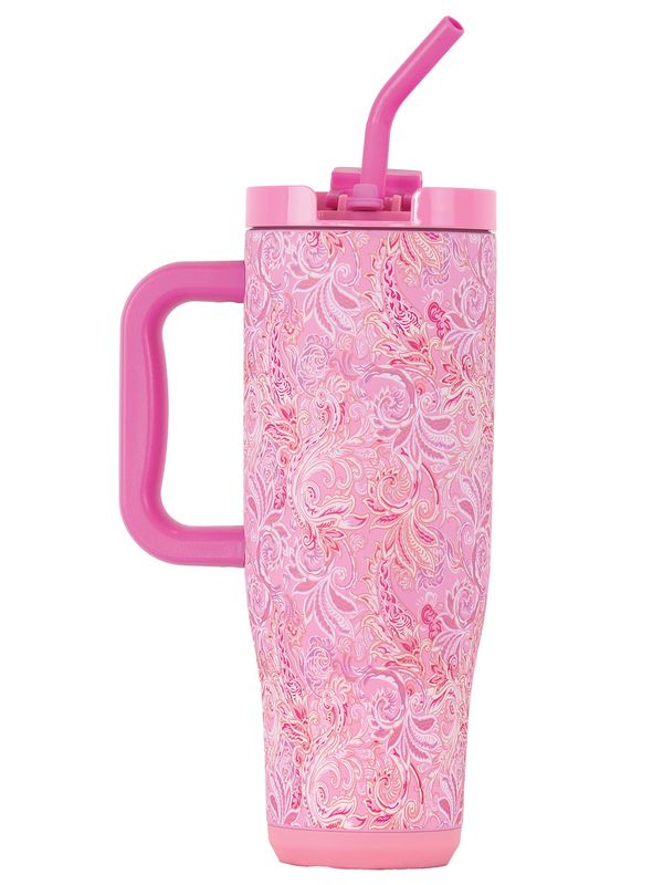 40oz Tumbler with Straw Pink Paisley