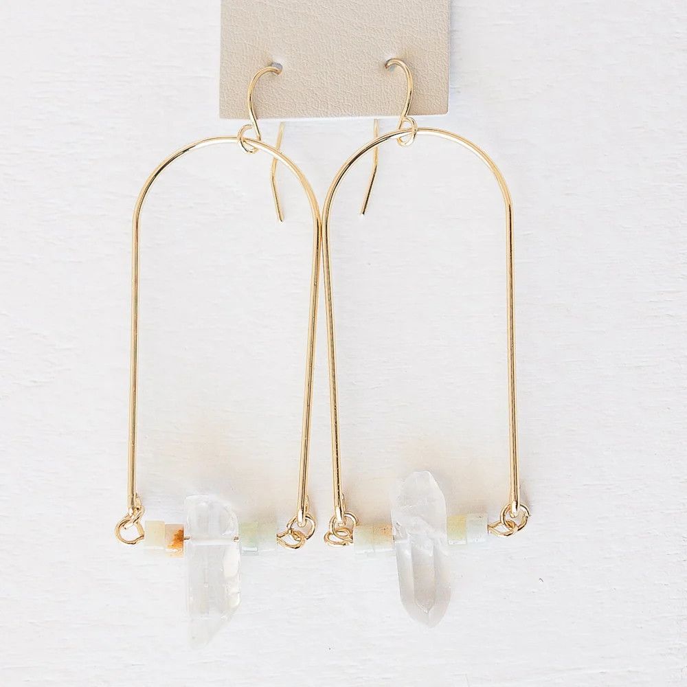 Landers Gold Oblong with Stone Detail 2&quot; Earrings