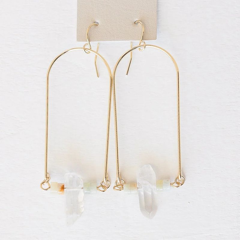 Landers Gold Oblong with Stone Detail 2&quot; Earrings