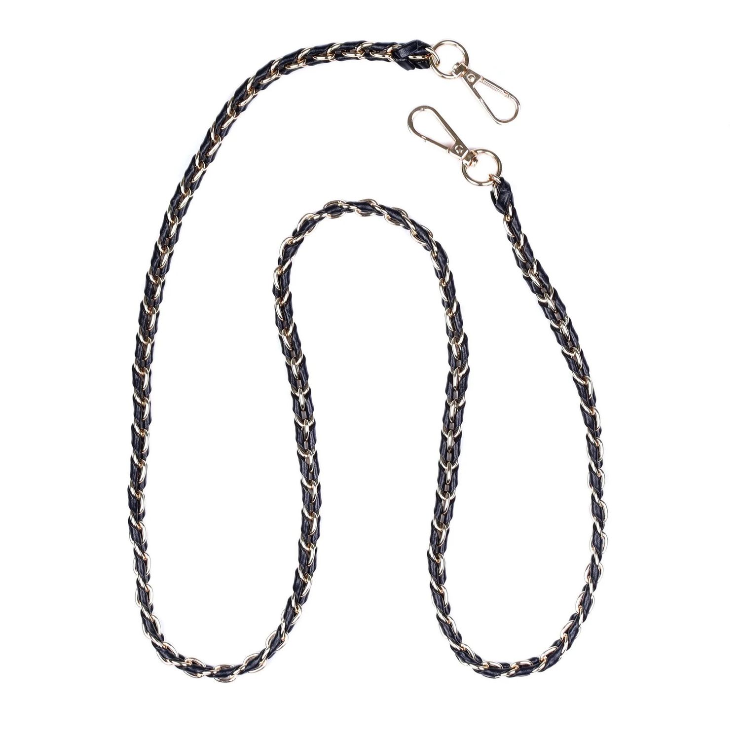 Pom Pom Strap Gold Chain Black Weave