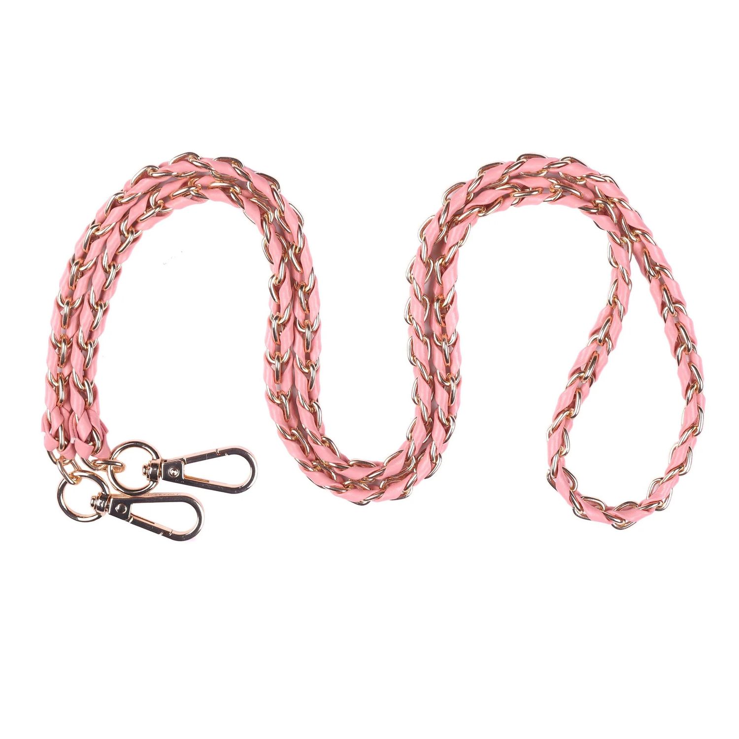 Pom Pom Strap Gold Chain Light Coral Pink Weave