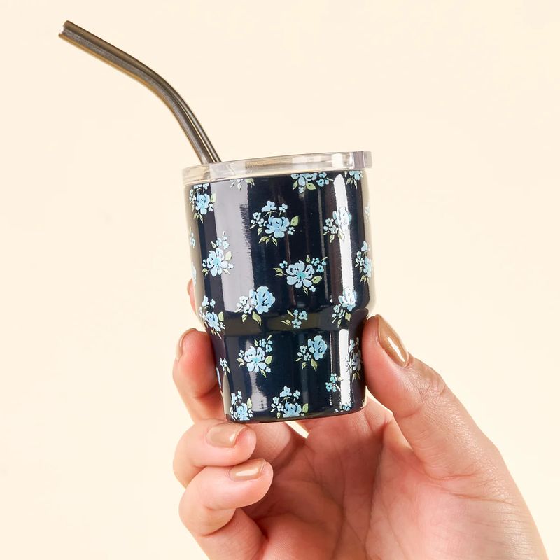 2 oz Tiny Tumbler w/ Straw Dainty Floral Navy