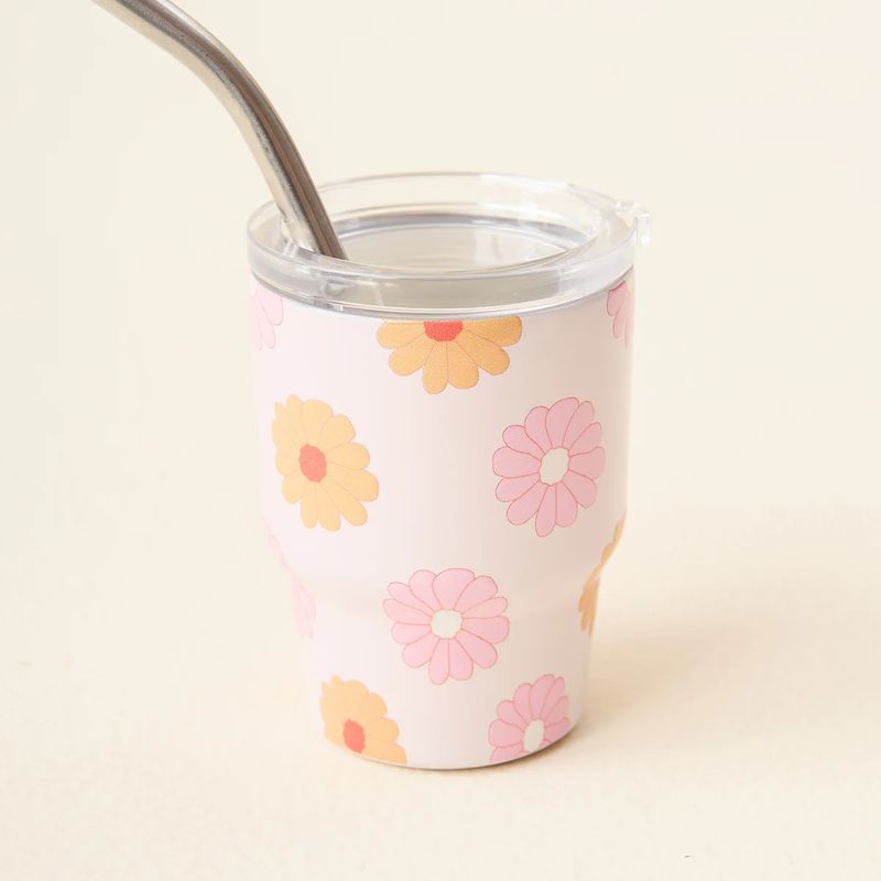 2 oz Tiny Tumbler w/ Straw Darling Daisy Peach
