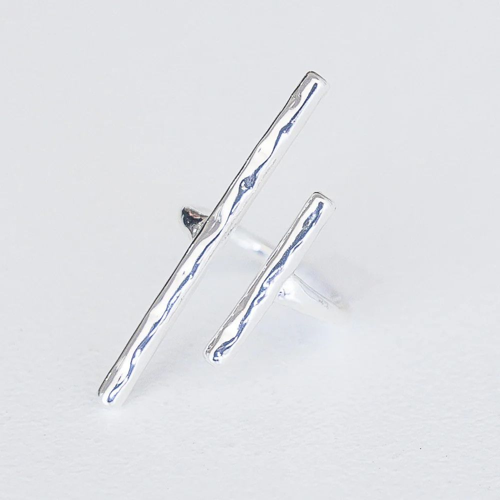 Memphis Silver Hammered Double Bar Ring Adjustable