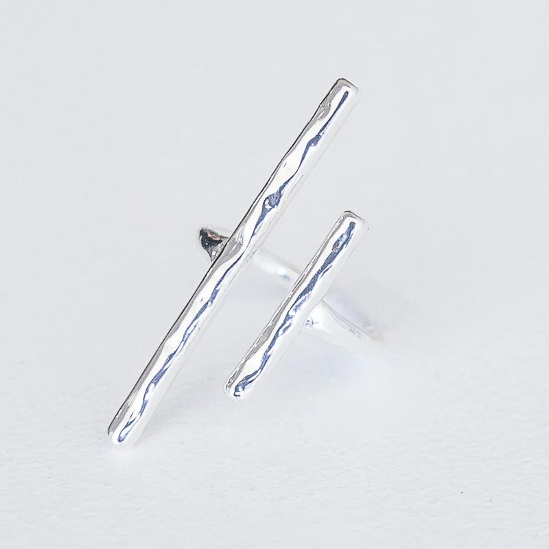 Memphis Silver Hammered Double Bar Ring Adjustable
