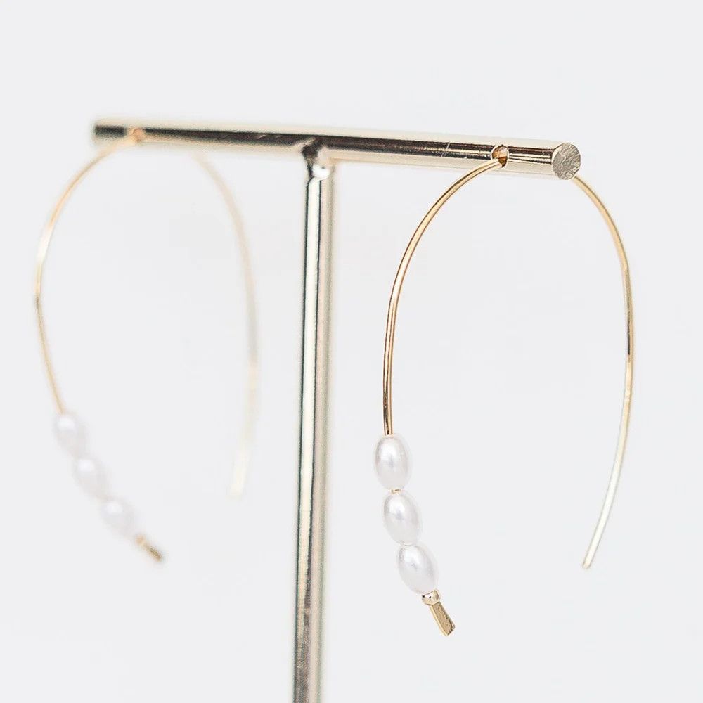 Penelope Gold Thin Fish 2&quot; Hook Hoop with 3 Pearl Beads