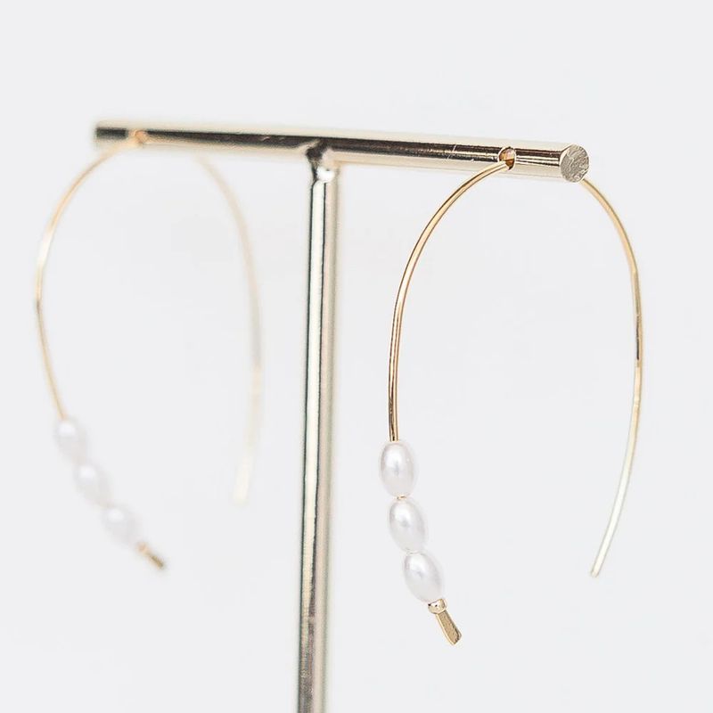 Penelope Gold Thin Fish 2&quot; Hook Hoop with 3 Pearl Beads