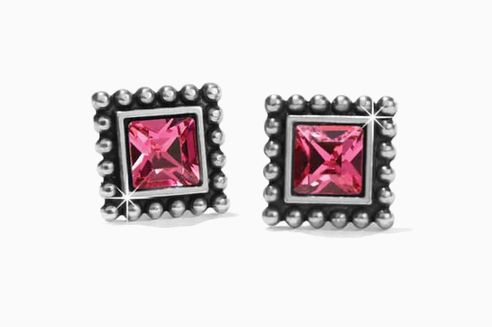 Sparkle Square Pink Mini Post Earrings