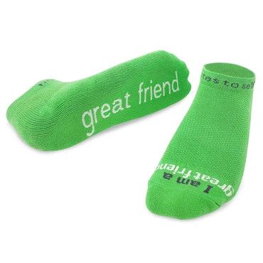 Low Cut Socks I Am a Great Friend Green/White, Size: Small