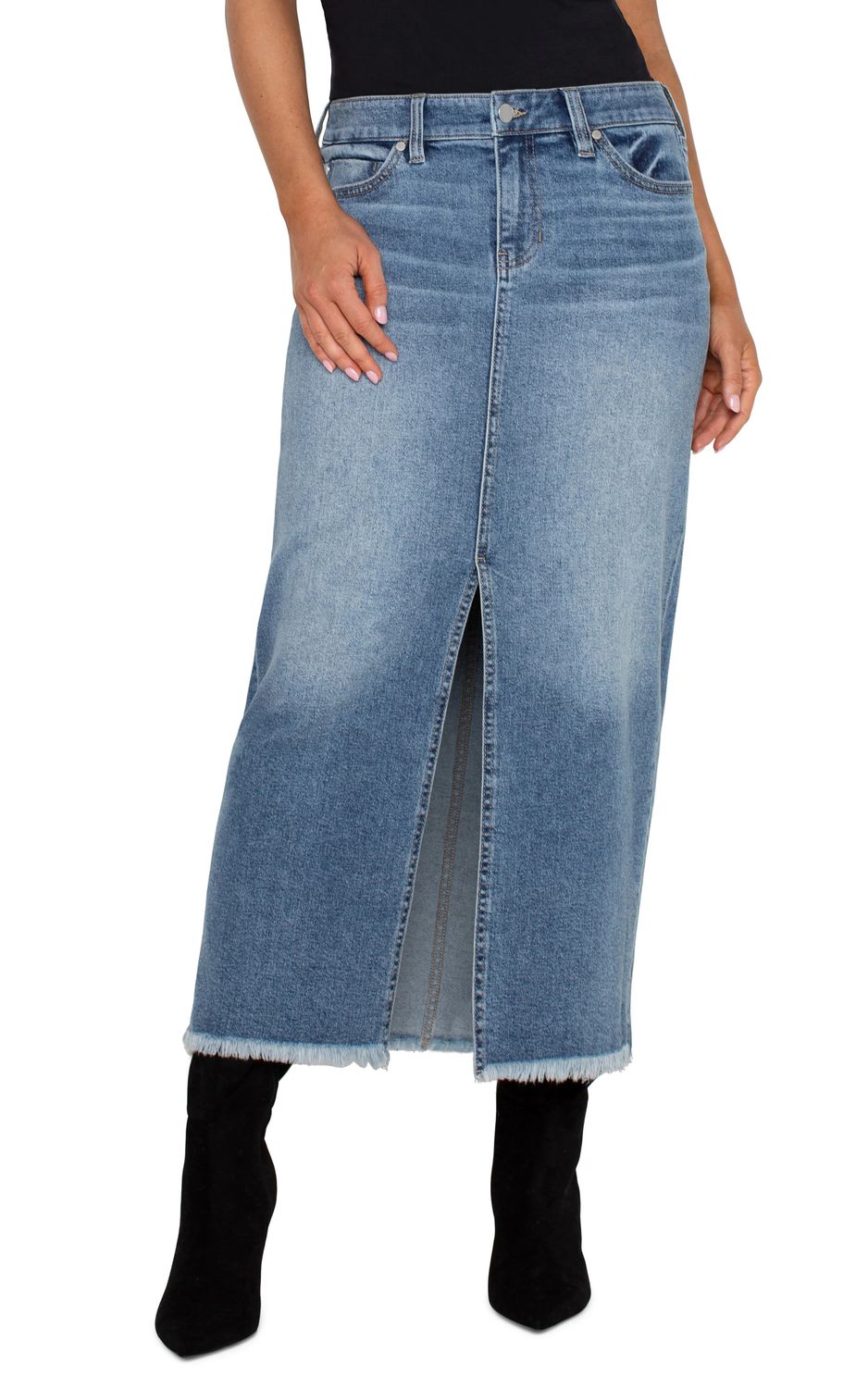 Five Pocket Front Slit Maxi Skirt w/Fray Hem 34.5 in, Size: Sz 6/28