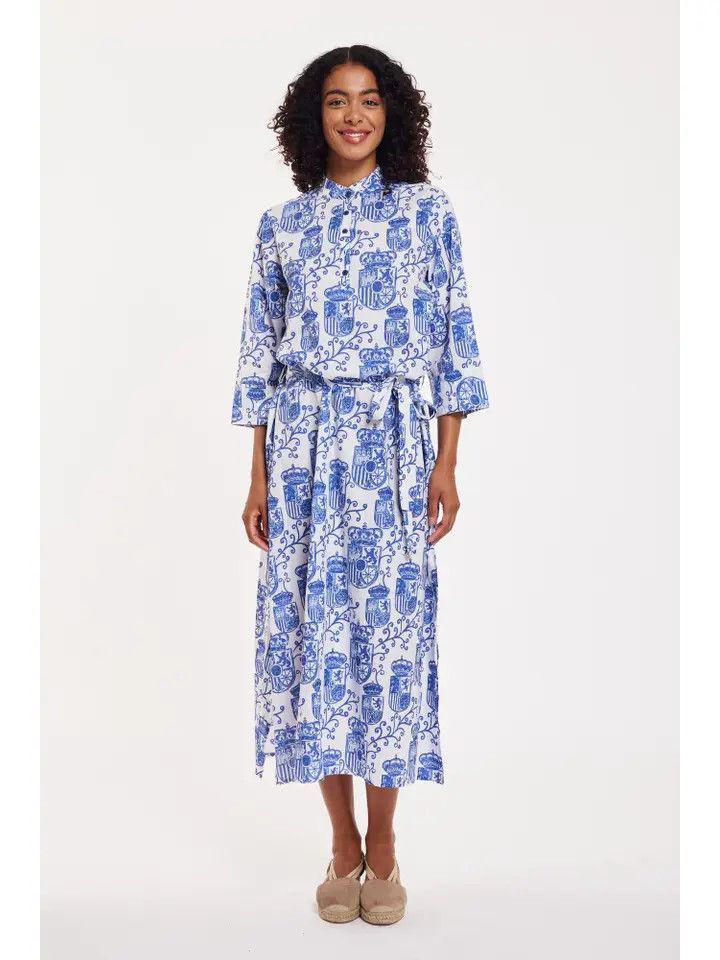 Elina Maxi Dress Alcazar de Sevilla White Blue, Size: S