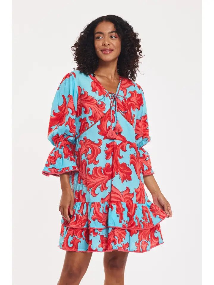 Brigida Dress Baroque Swirl Blue Red, Size: XS