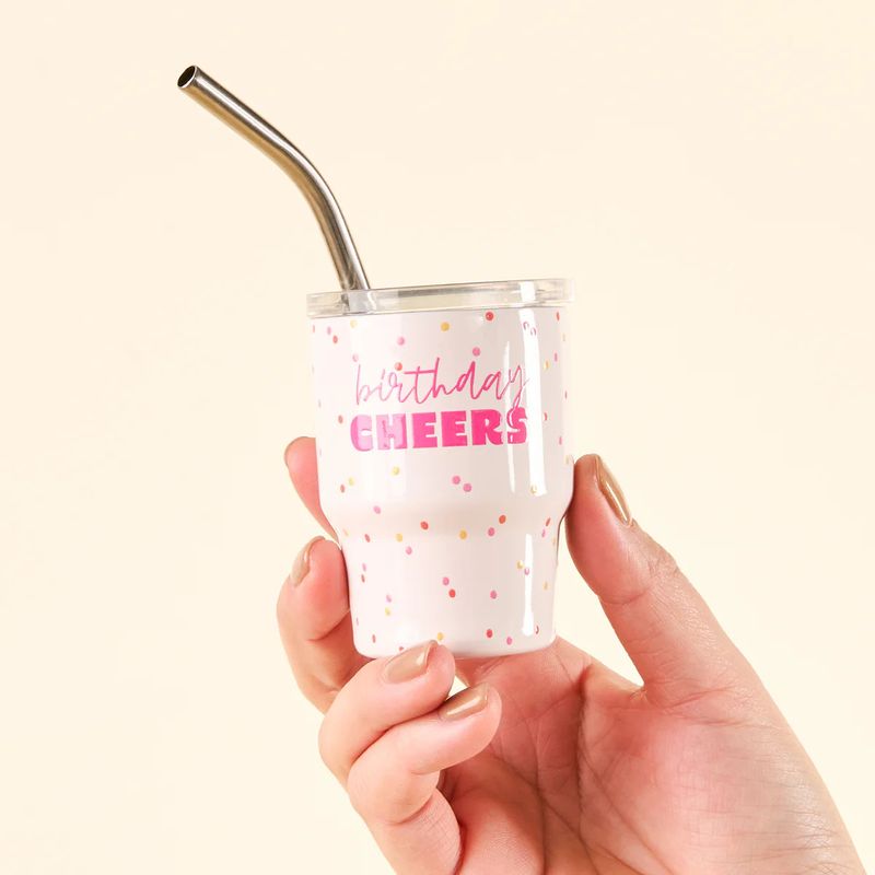 2 oz Tiny Tumbler w/ Straw Birthday Cheers