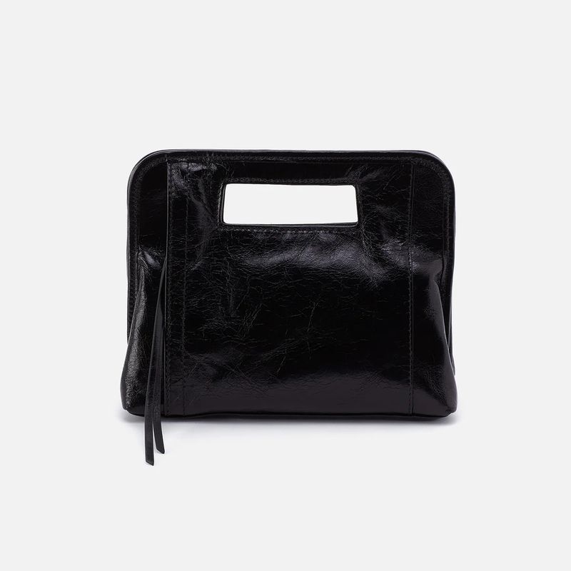 Ace Clutch Polished Leather Black