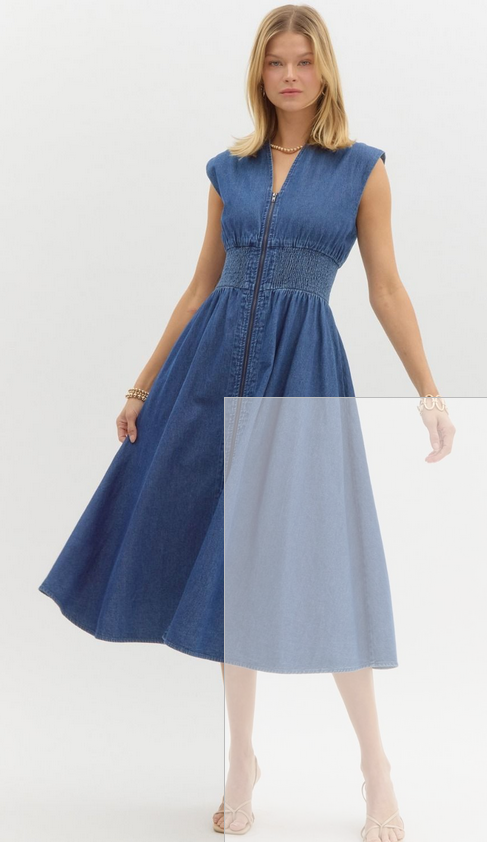 Denim Zip Front Dress