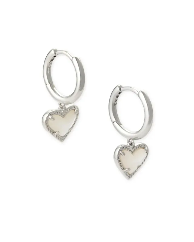 Ari Heart Huggie Earring Ivory MOP Silver
