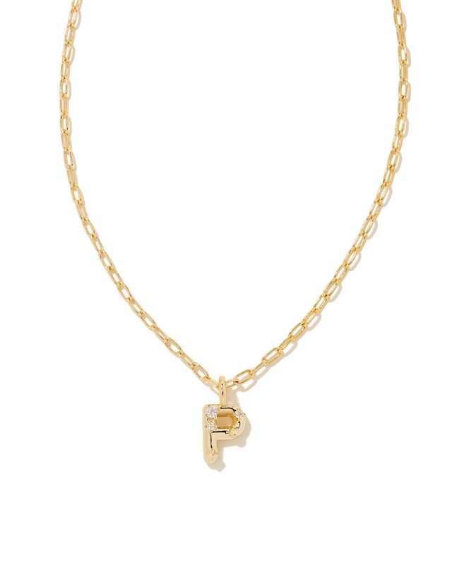 Crystal Gold Metal Pendant Necklace LETTER P