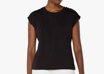 Smocked Shoulder Scoop Neck Top Black