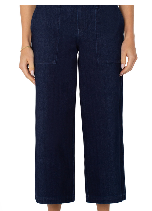Wide Leg Cargo w Elastic Back Indigo Rinse