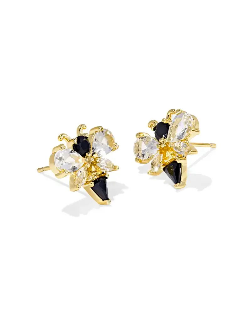Bee Stud Earring Gold Black Yellow Mix
