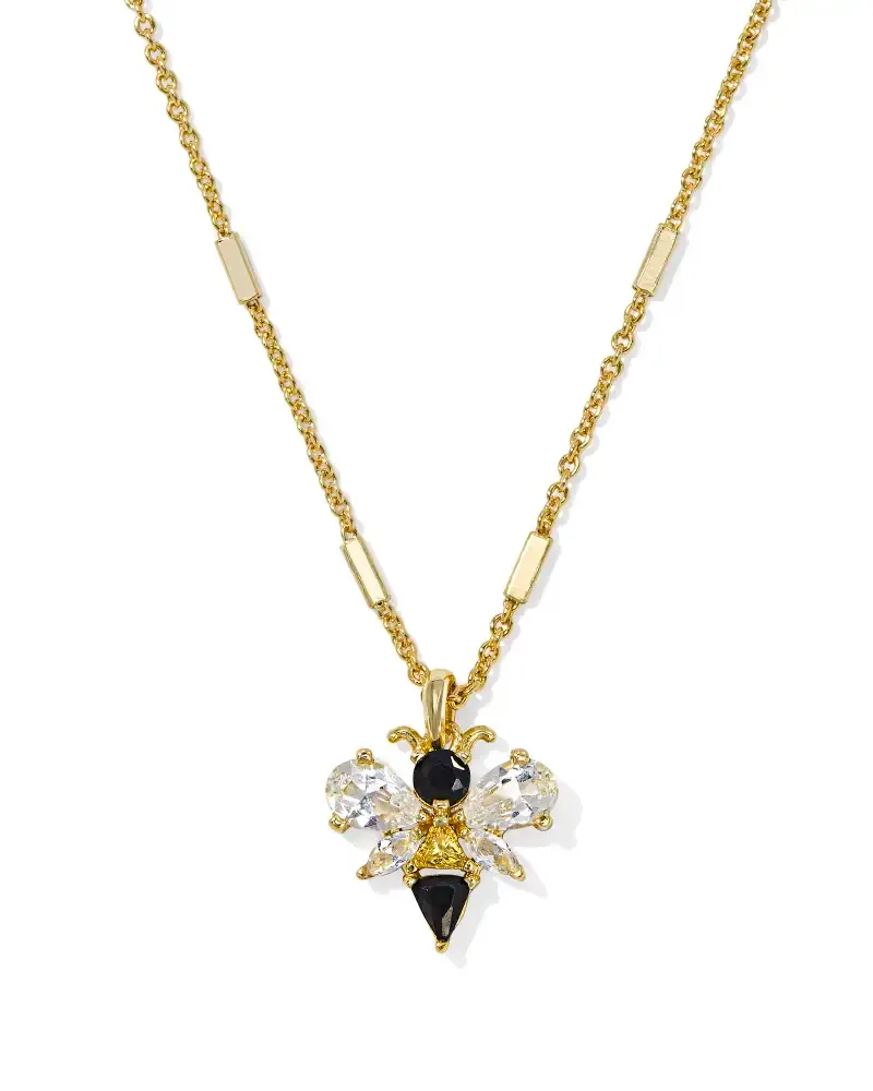 Bee Short Pendant Necklace Gold Black Yellow Mix