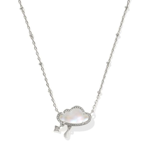 Celeste Cloud Pendant Necklace Rhodium  Matte Dichroic Glass