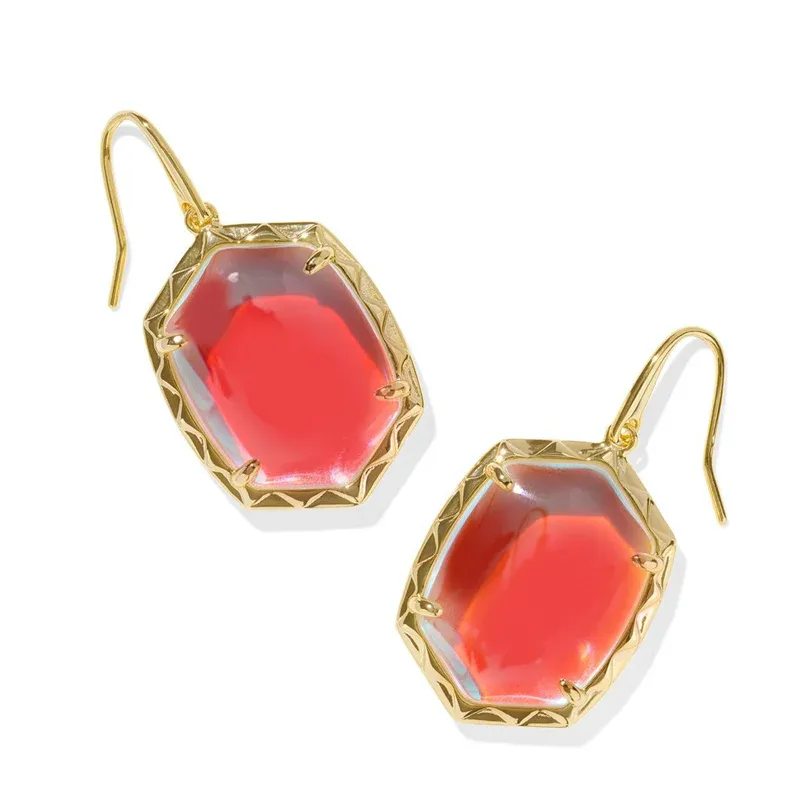 Daphne Drop Earrings Gold Dichroic Glass