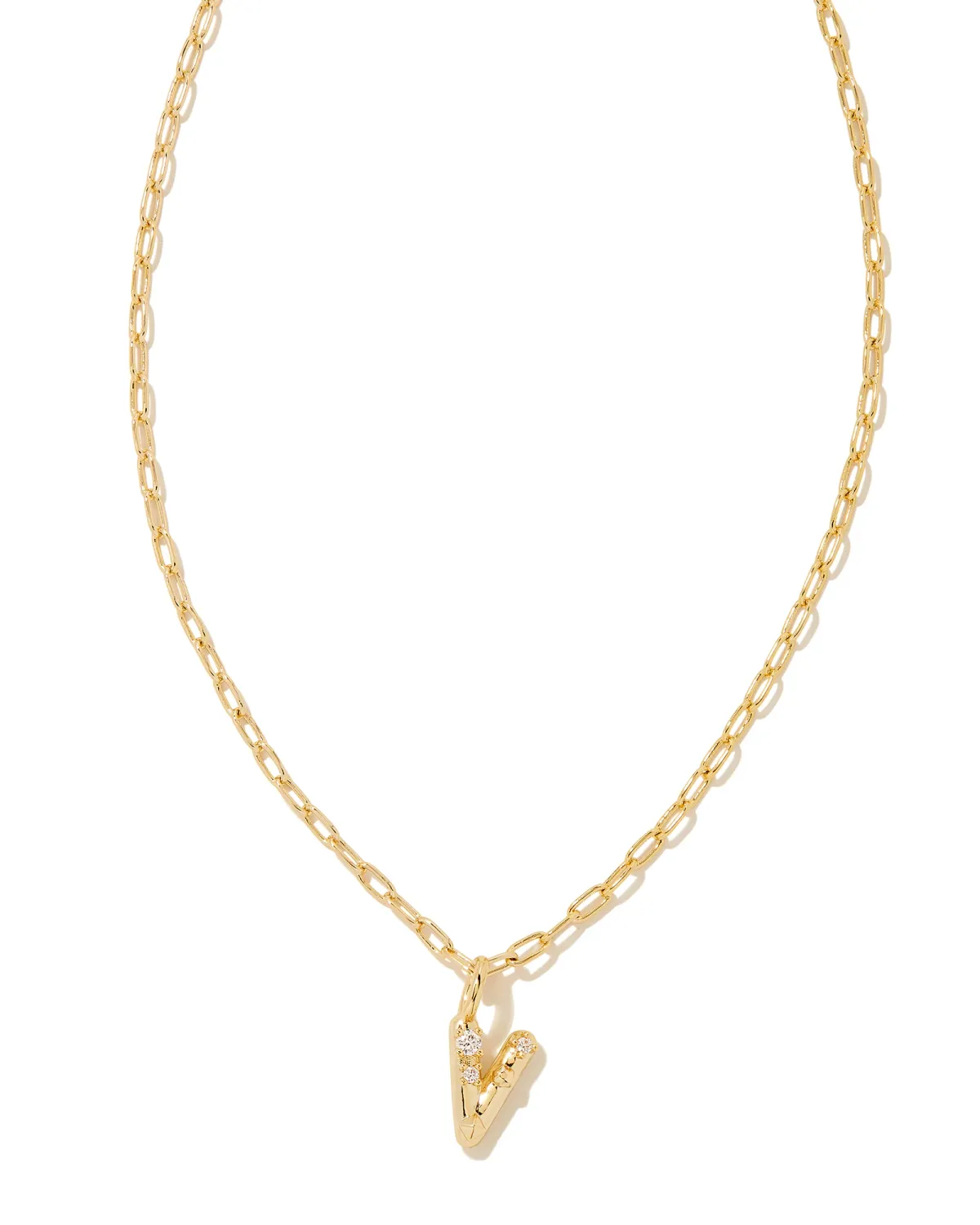 Crystal Gold Metal Pendant Necklace LETTER V