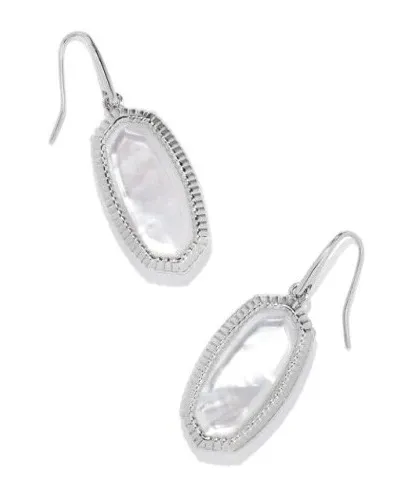 Dani Ridge Frame Drop Rhodium Earring in Ivory Mother of Pearl