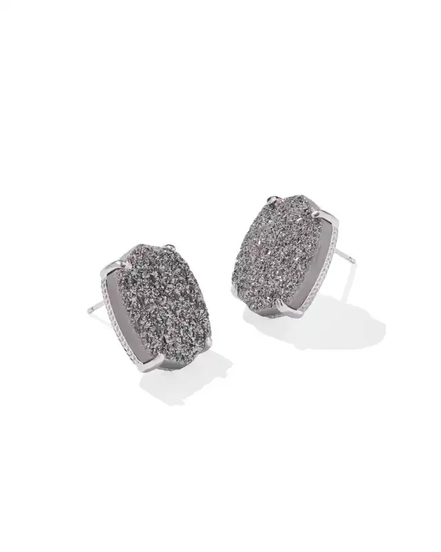 Daphne Large Stud Earrings Rhodium Platinum Drusy