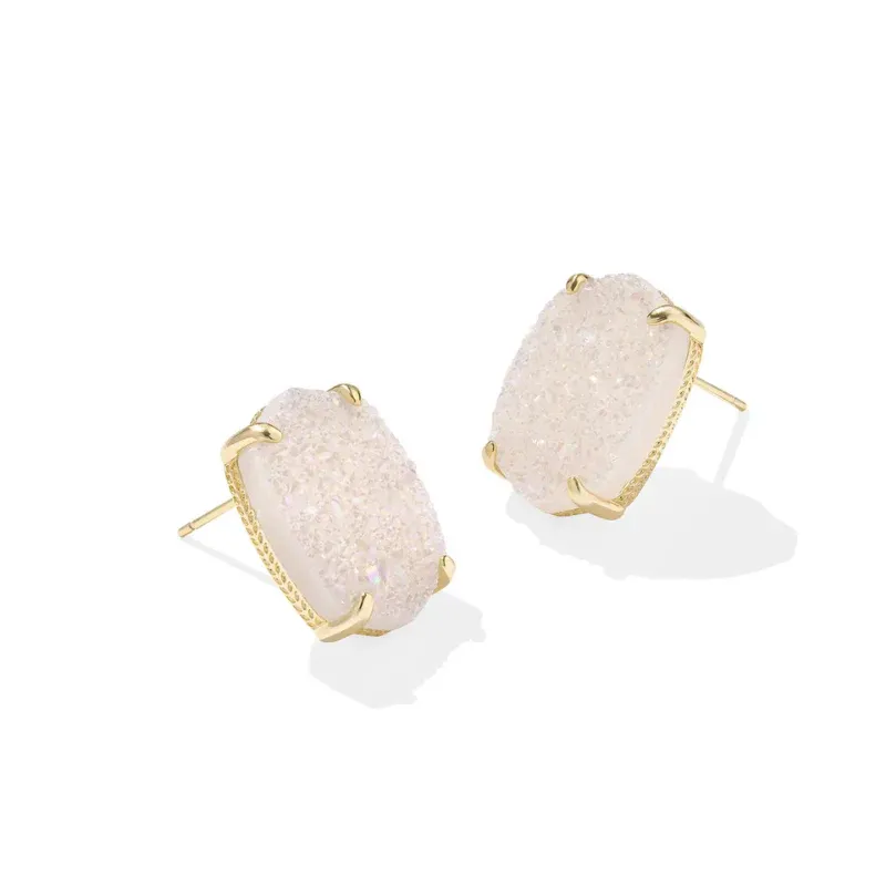 Daphne Large Stud Earrings Gold Iridescent Drusy