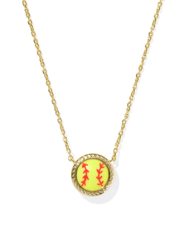 Softball Short Pendant Necklace Chartreuse Gold