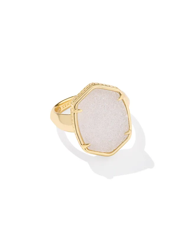 Daphne Statement Ring Gold Iridescent Drusy Size 7