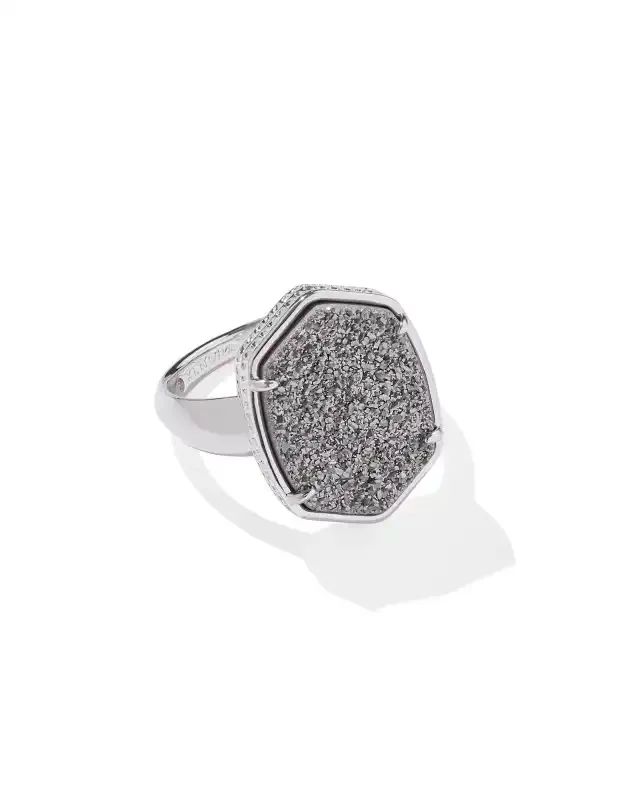 Daphne Statement Ring Rhodium Platinum Drusy Size 7