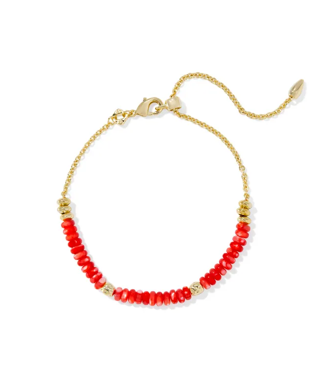 Deliah Delicate Chain Bracelet Gold Red MOP