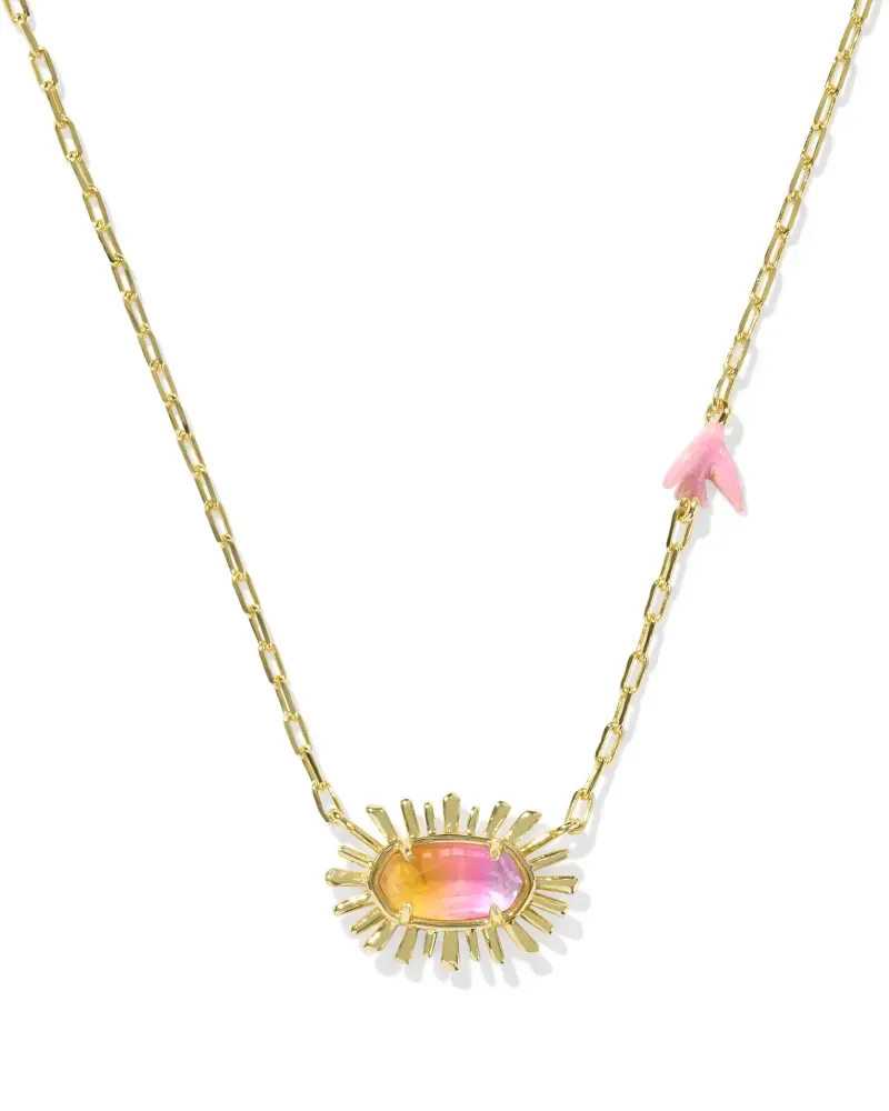 Elisa Bird Pendant Necklace Gold Sunrise Watercolor Illusion