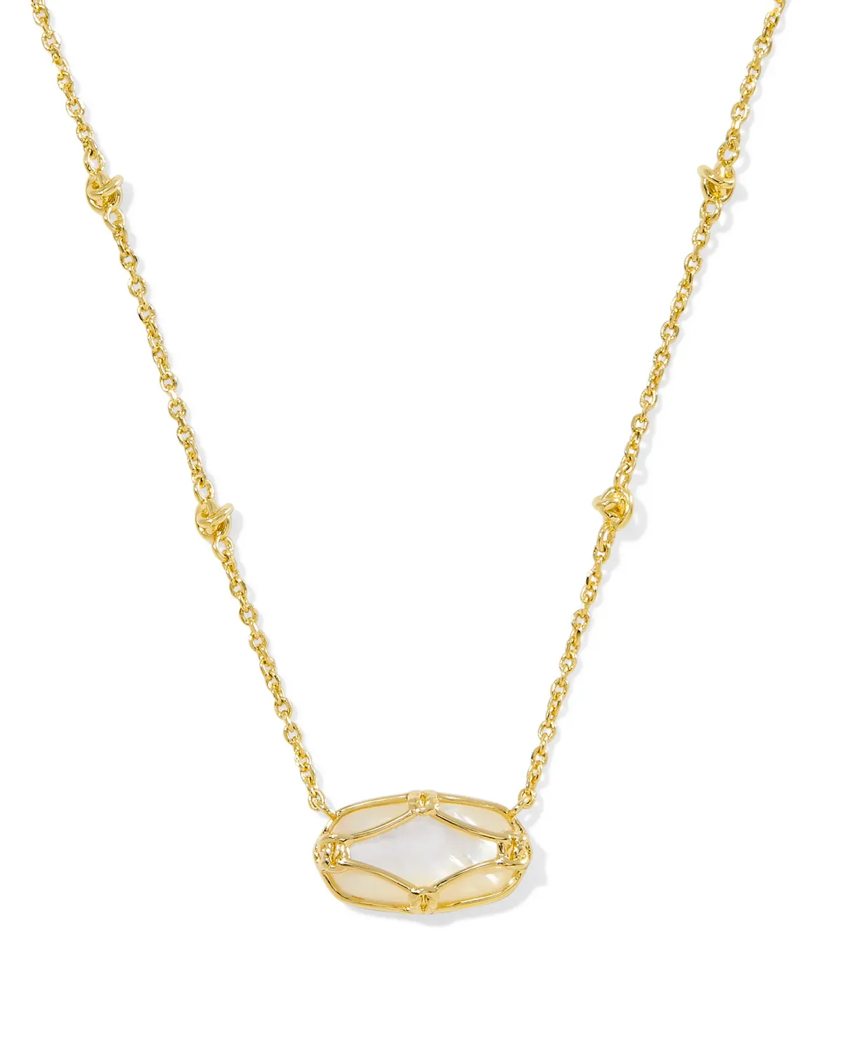 Elisa Lattice Frame Necklace Gold Ivory MOP