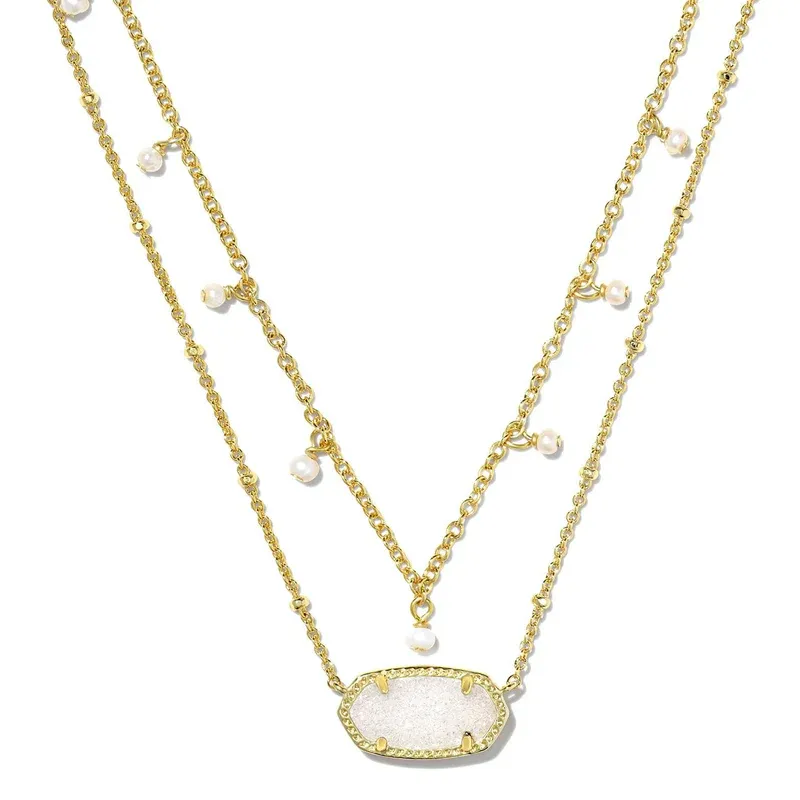 Elisa Pearl Multi Strand Necklace Gold Iridescent Drusy