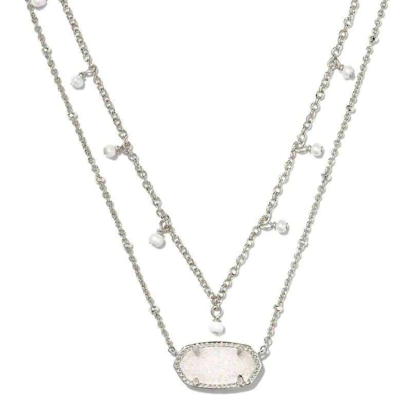 Elisa Pearl Multi Strand Necklace Rhodium Iridescent Drusy
