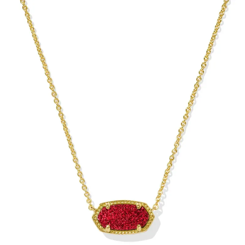 Elisa Short Pendant Necklace Gold Bright Red Drusy