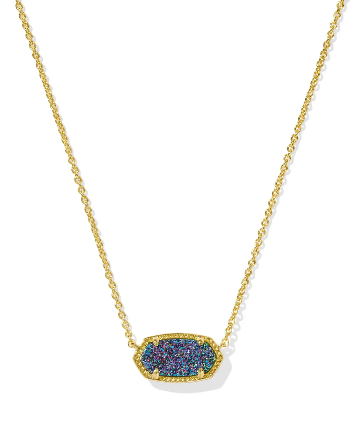 Elisa Short Pendant Necklace Gold Multi Drusy