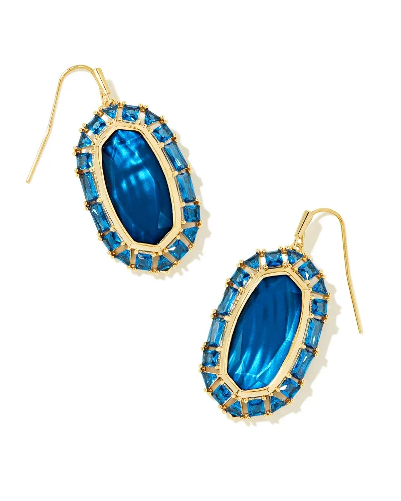 Elle Crystal Frame Drop Earrings Gold Sea Blue Illusion