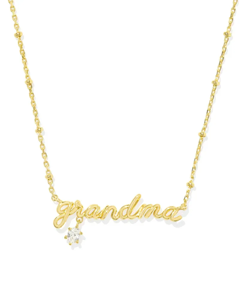 Grandma Crystal Pendant Necklace Gold Metal